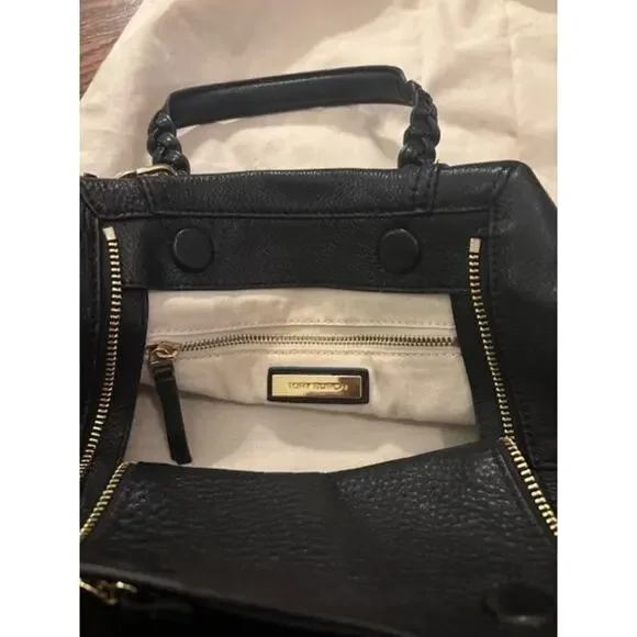 TORY BURCH Half Moon Small Satchel Bag Black Leather Handbag & Dustbag - Picture 6 of 9